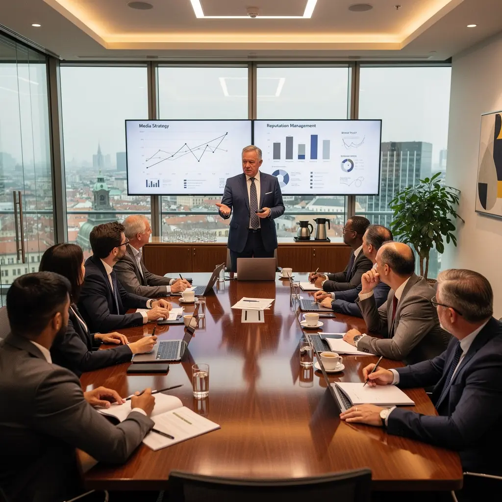 Reportérka provádí rozhovor s klientem o jeho zkušenostech s PR službami.