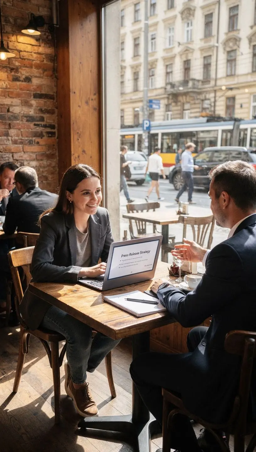 Kancelářská scéna s kreativními pracovníky při brainstormingové schůzce.